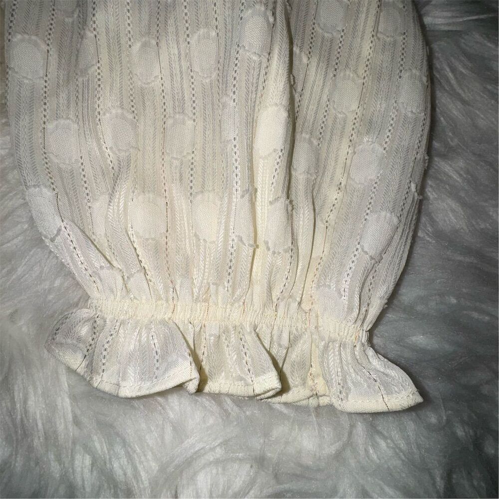 Joie Women's Ivory and Gold Ruffle Blouse M Long Balloon Sleeve Party Christmas - Picture 7 of 17